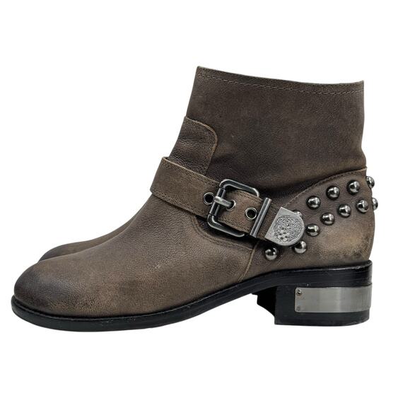 Vince Camuto Moto Studded Biker Bootie Windetta 7.5 Womens Leather Brown Harness - Picture 3 of 11